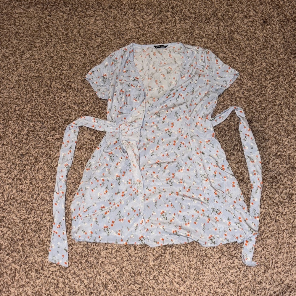 Sky Blue Floral Wrap Midi Dress - Picture 5 of 7